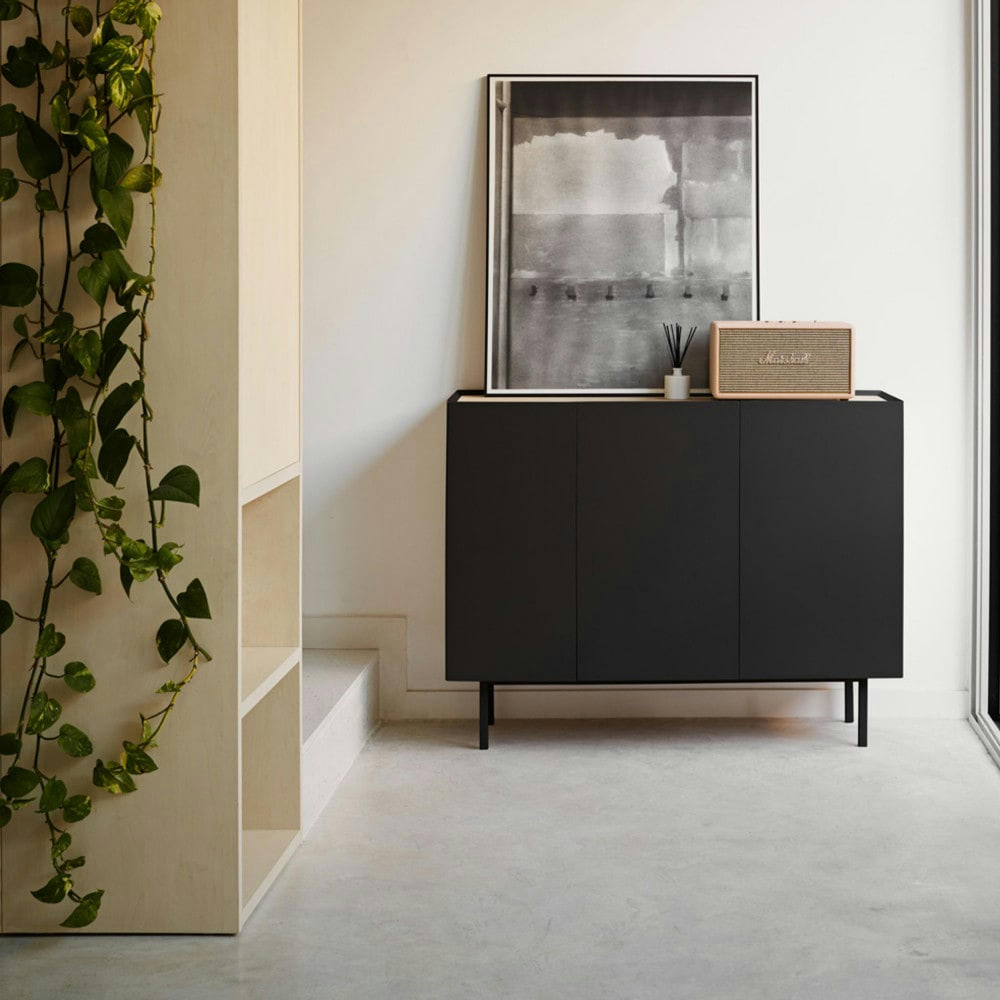 ARISTA - Buffet en bois 3 portes 3 tiroirs L110cm noir