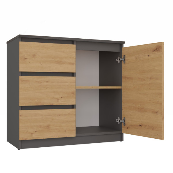 Komoda 1D3S szafka blat antracyt 3 szuflady dąb artisan