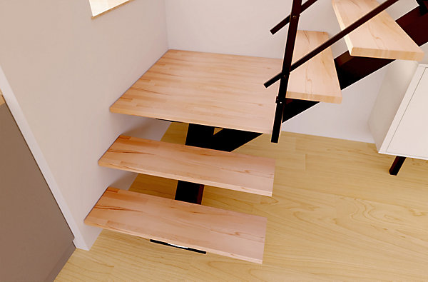 Escalier monopoutre palier Maya rampe aluminium marche hêtre l. 2.75 m