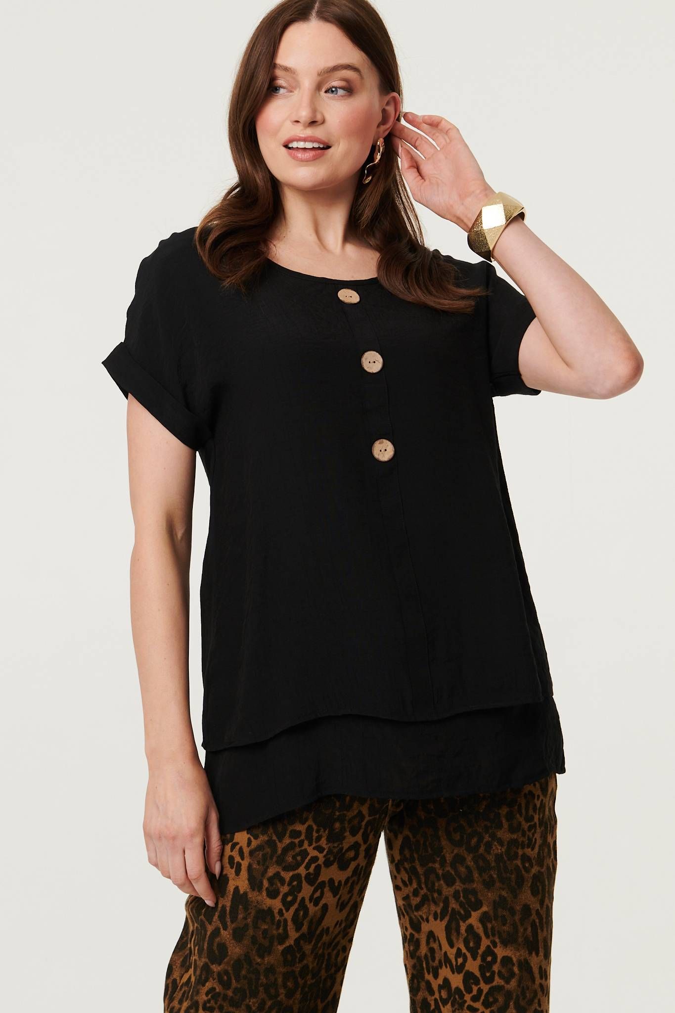 Izabel London Layered Hem Short Sleeve Tunic Top