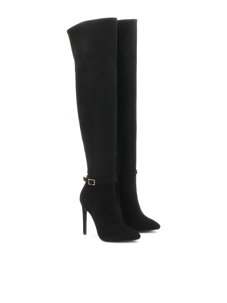 Suede oveer knee  boots on a high stiletto heel