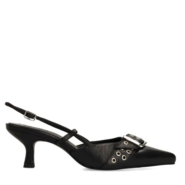 Zwarte buckle slingbacks met kitten heel