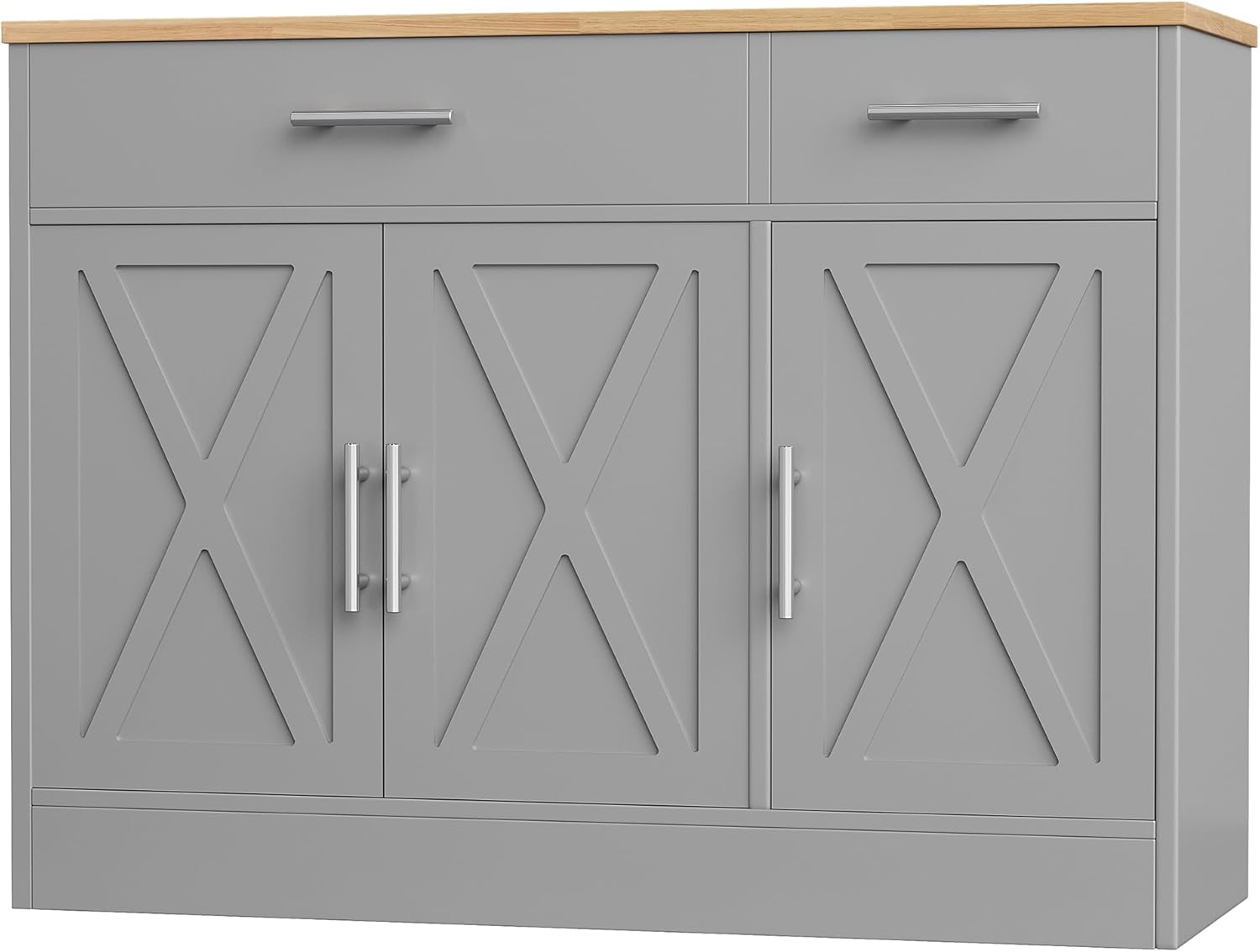 Shintenchi Modern Farmhouse Sideboard Buffet Cabinet with Storage with 3 Doors,42 Barn Doors Buffet Cabinet with Storage,Wood Coffee Bar Cabinets with Adjustable Shelf for Kitchen,Living Room,Grey