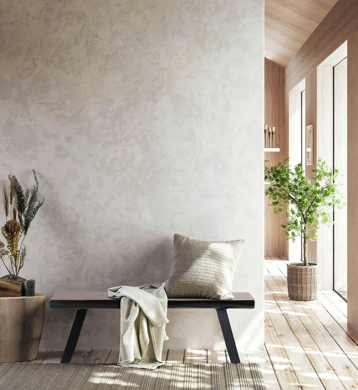 - Banc en bois marron et métal noir L 126cm