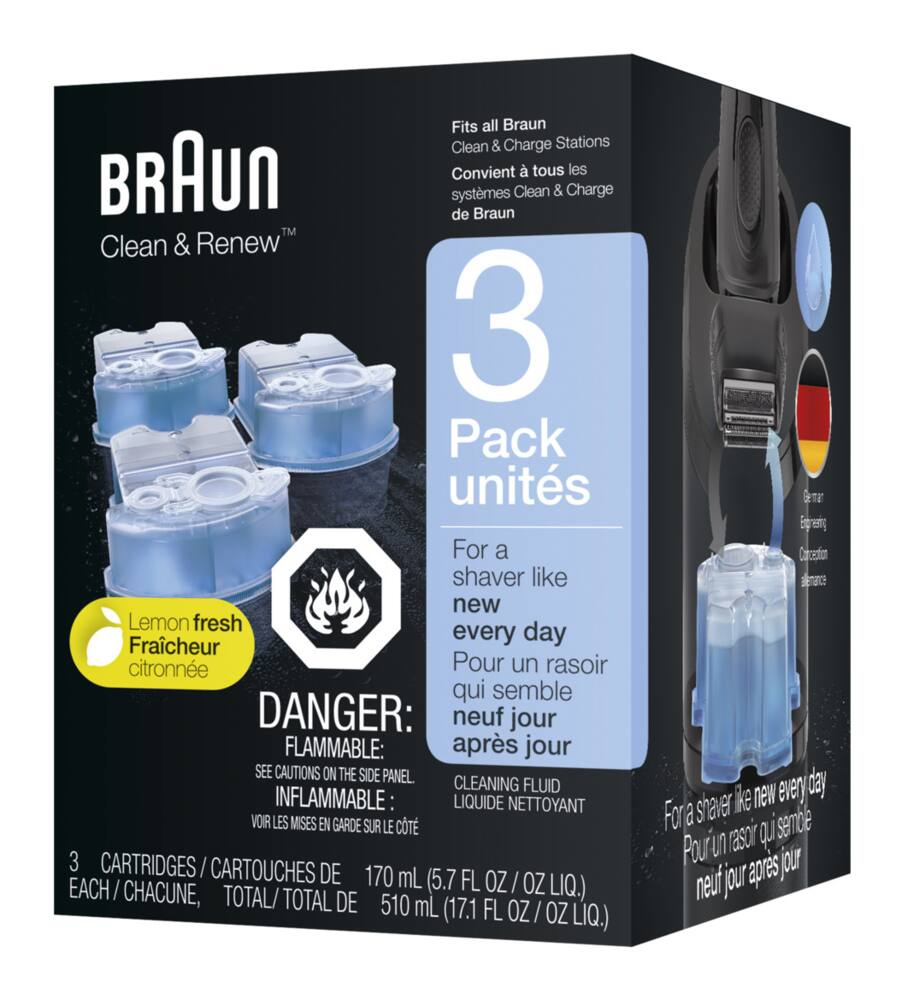 Braun Clean & Renew Cleaning Fluid  Refill Cartridges For Electric Razor/Shaver, 3-pk