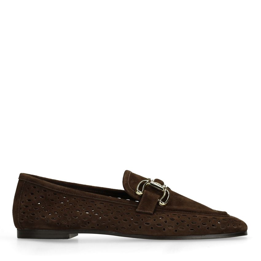 Manfield Bruine leren loafers met gouden chain