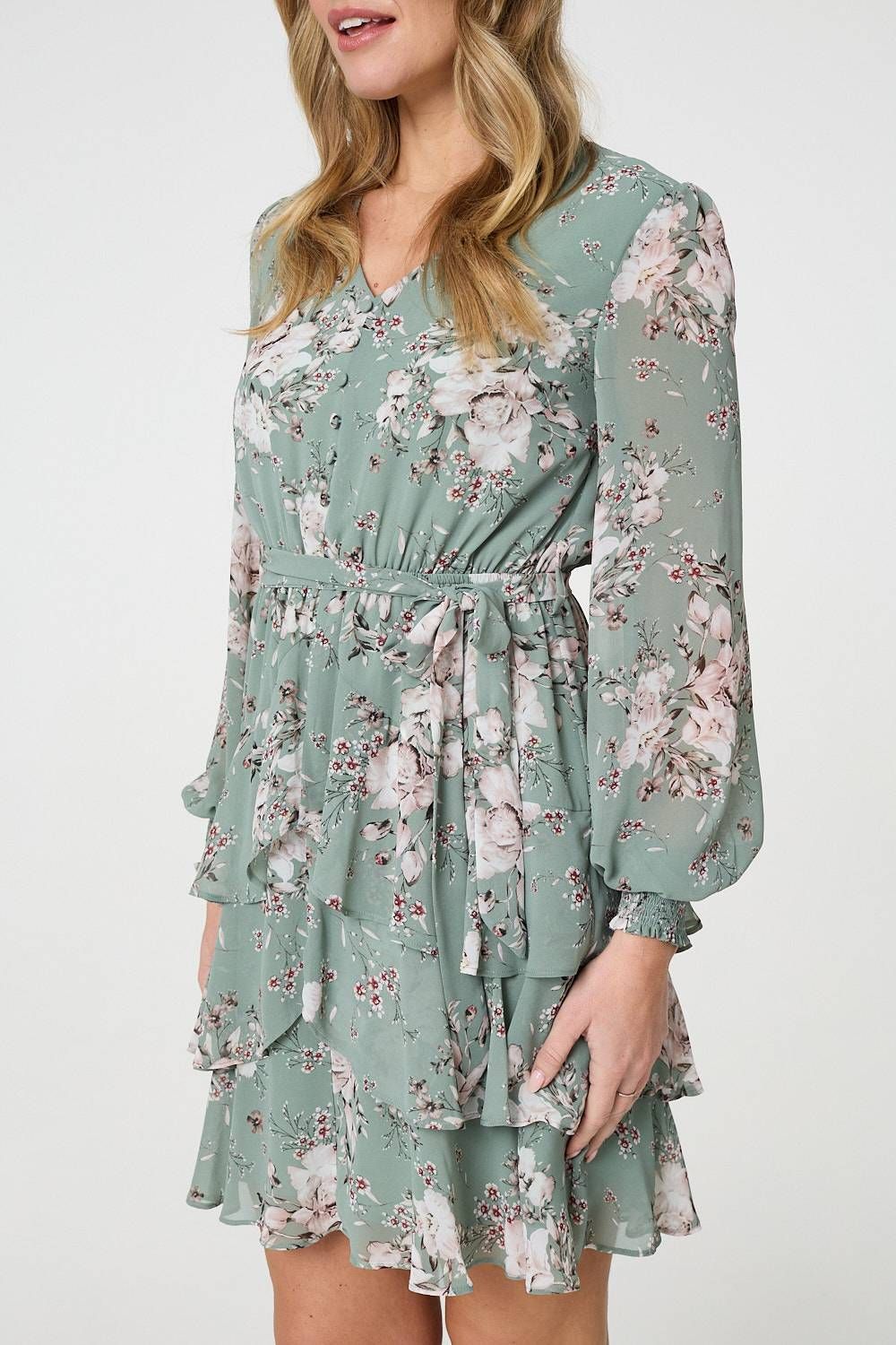 Izabel London Vintage Floral Long Sleeve Skater Dress