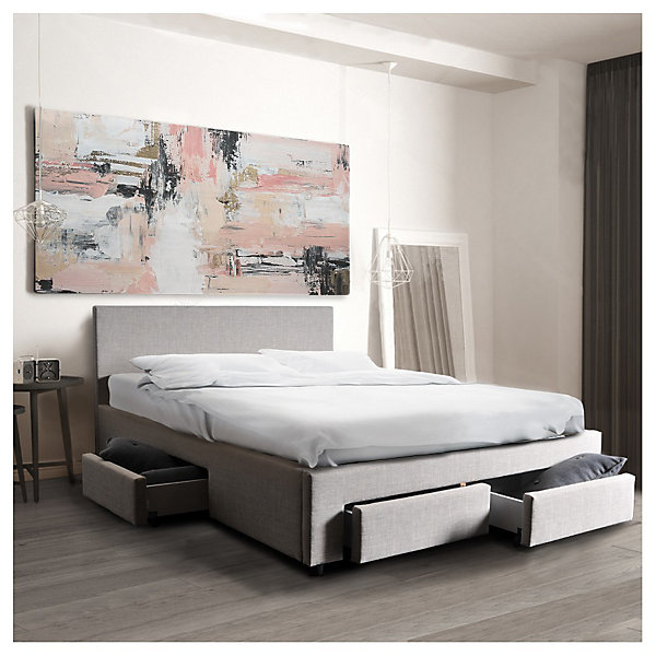 Lit LUGANO 140x190   1 sommier   4 tiroirs / Gris clair