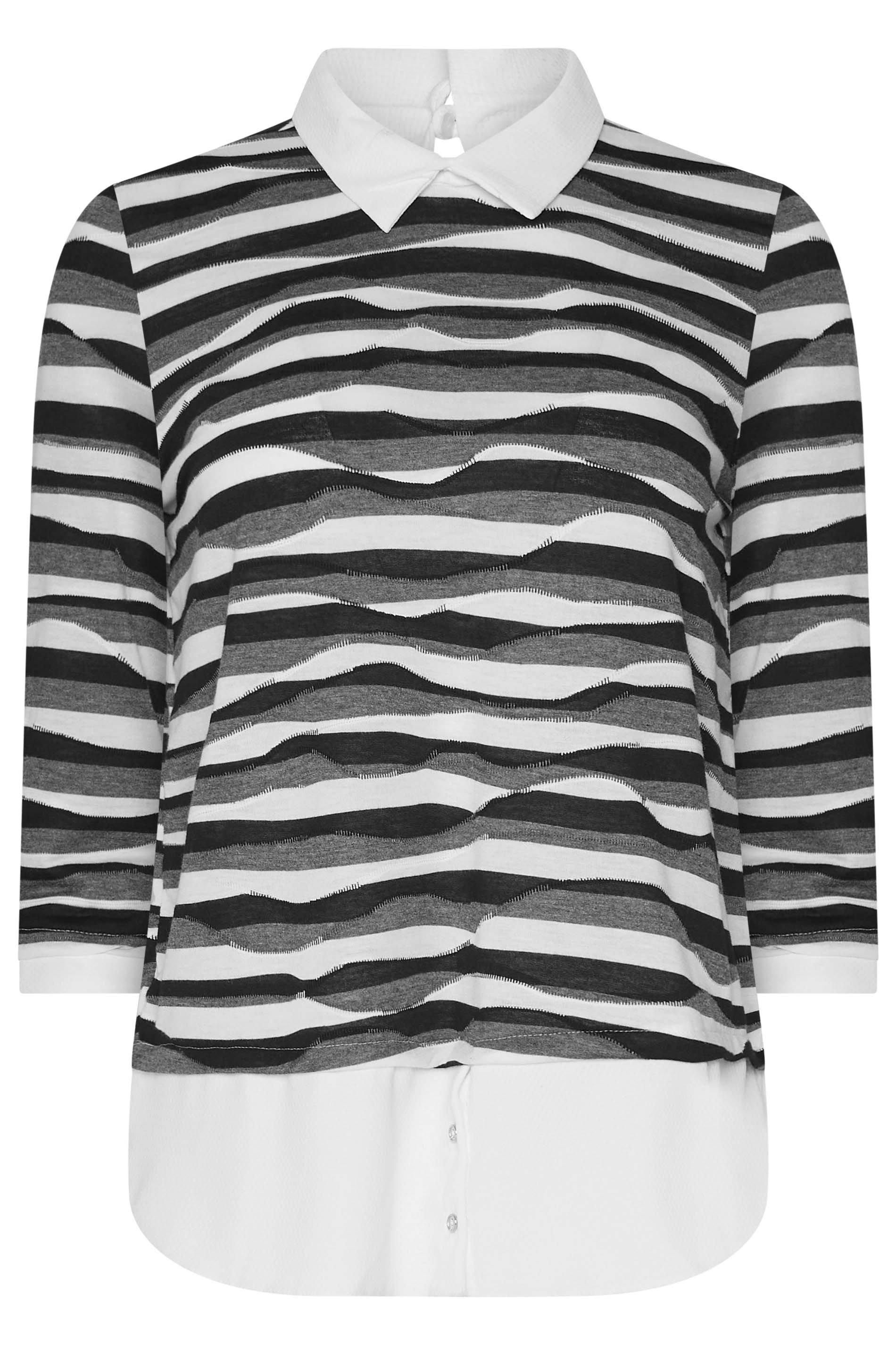 M&Co Striped Mock Collar Jumper