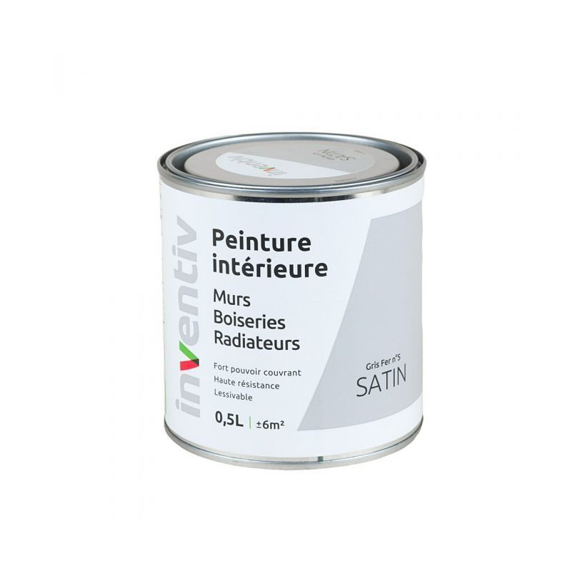 Peinture pour mur boiserie radiateur Gris Fer n°5 satiné 0,5 L INVENTIV