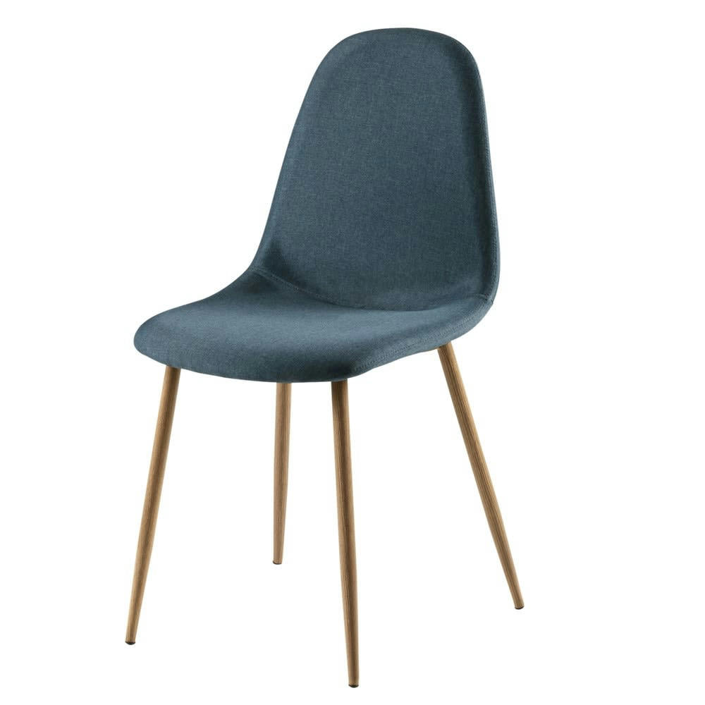 Clyde - Chaise style scandinave bleu jean et métal imitation chêne