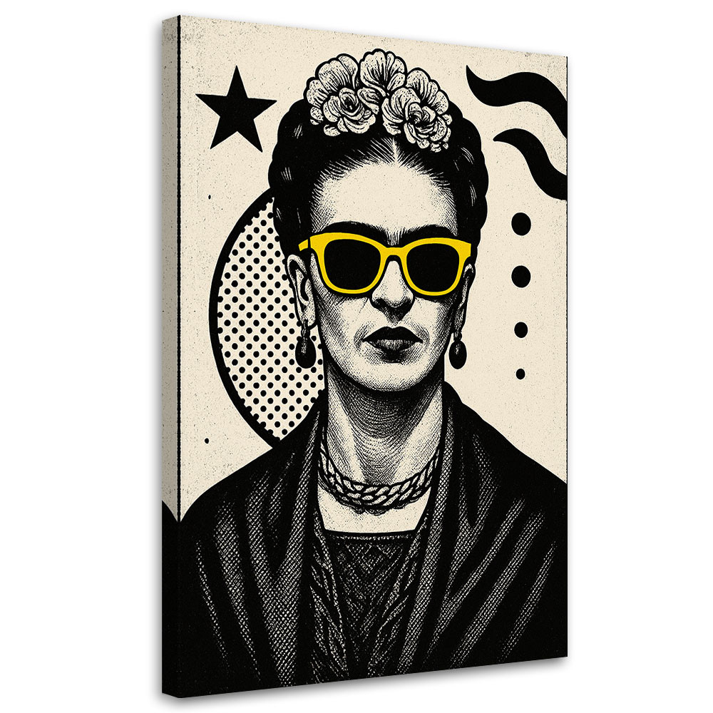 Obraz czarno biały, Frida Kahlo w okularach Pop Art 20x30