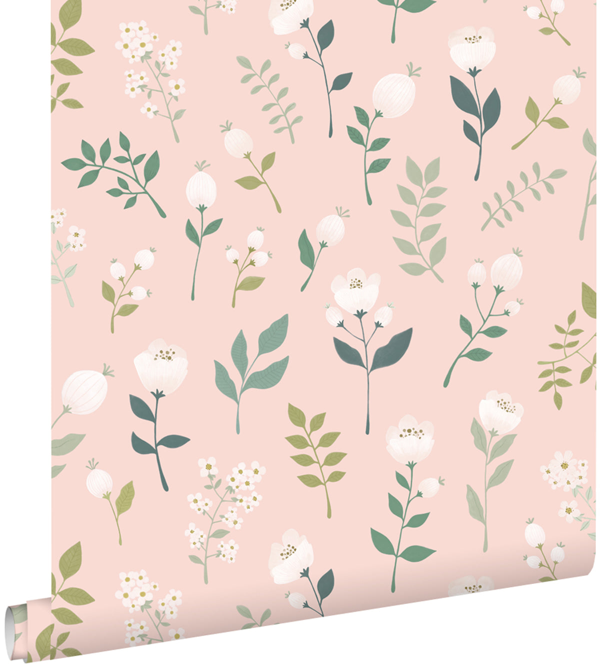 ESTAhome behang bloemen zacht roze, groen en wit - 53 cm x 10.05 m - 139340