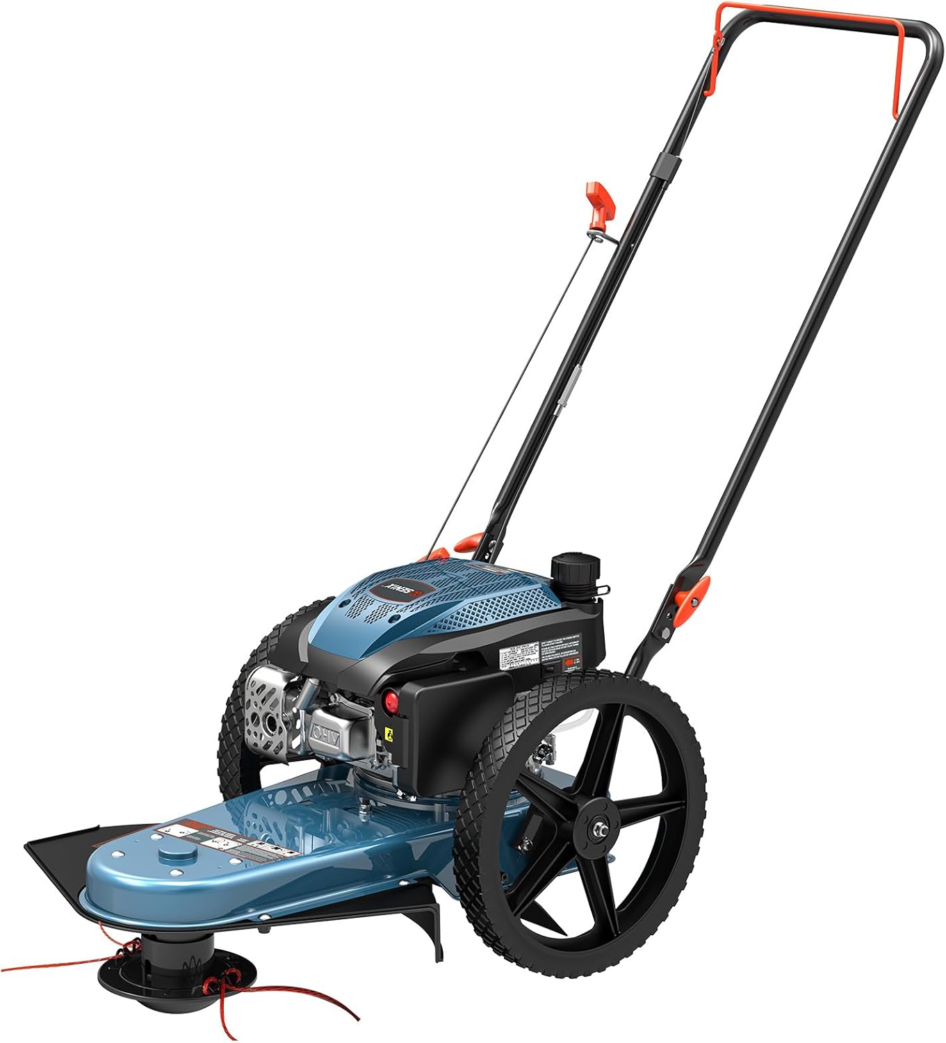 SENIX 22-Inch Gas Walk Behind Brush Cutter and String Trimmer, 160 cc 4-Cycle Engine, 14 Rubber High Wheels, with .155-Inch Heavy-Duty Line, Steel Deck, Adjustable Cutting Height