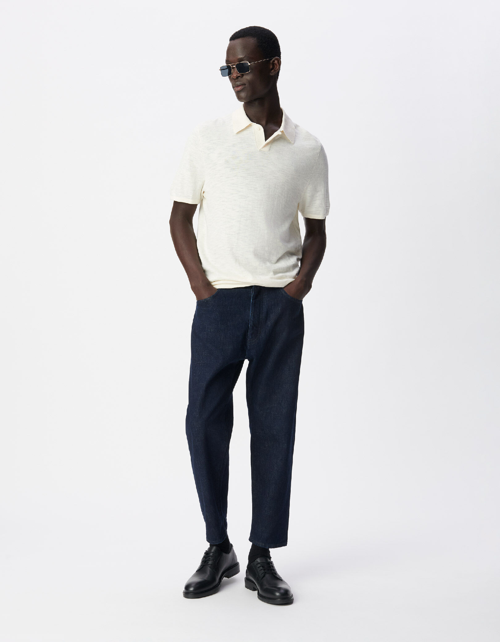 Polo craie en tricot flammé Homme