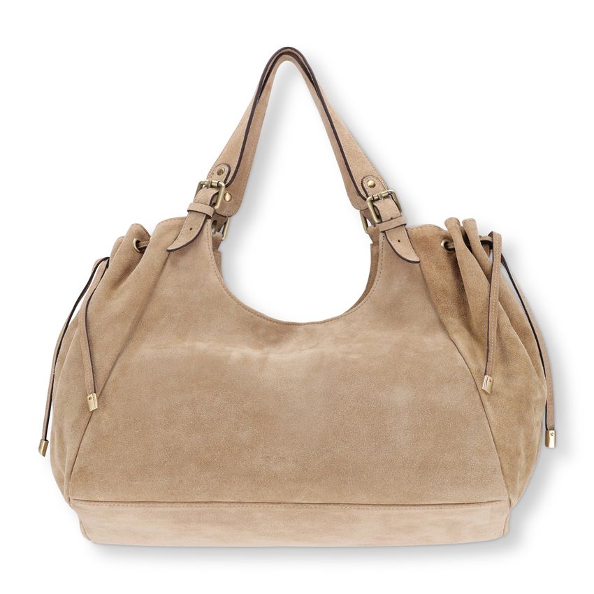 Manfield Zandkleurige suède shopper
