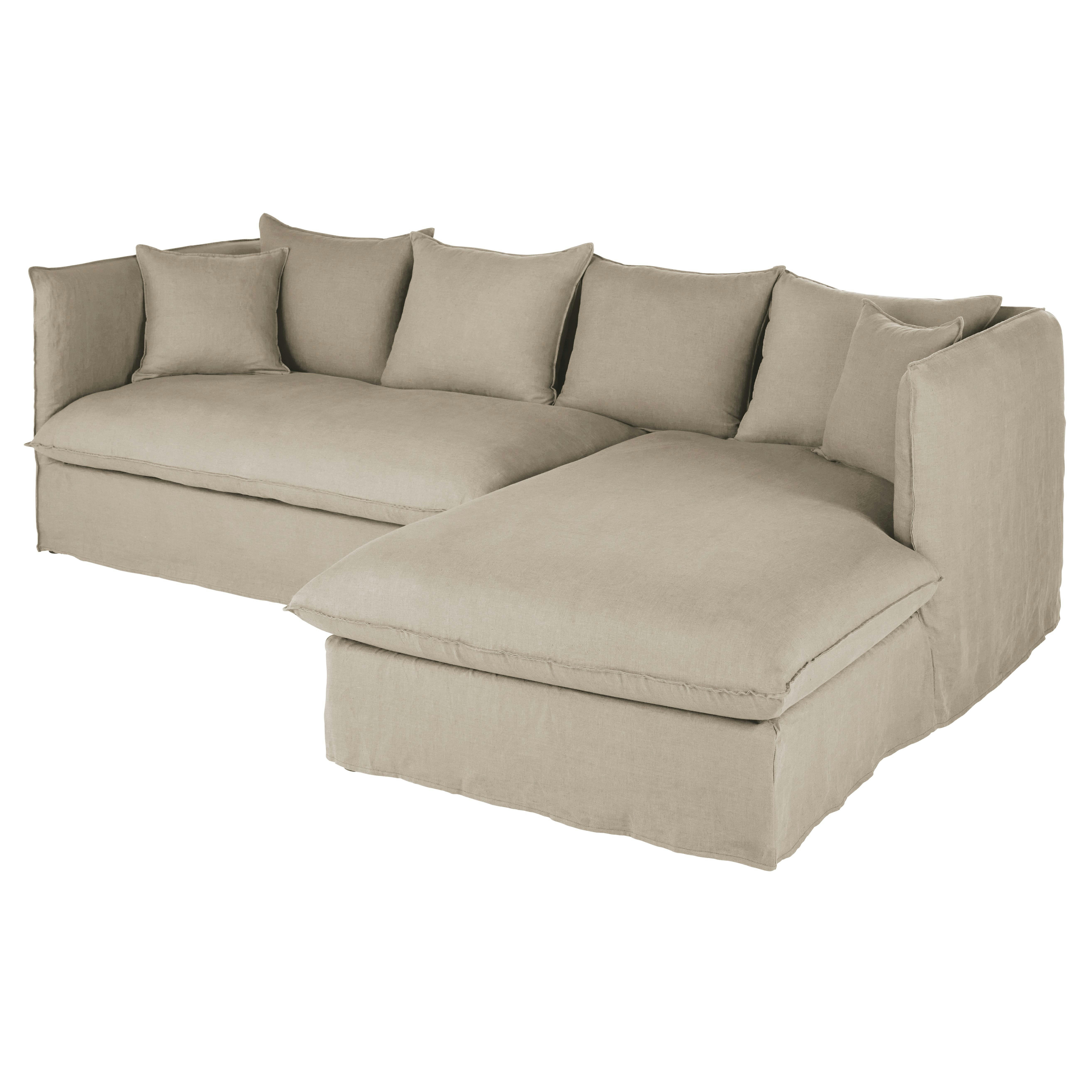 Louvain - Canapé d'angle droit 3/4 places en lin froissé beige ficelle