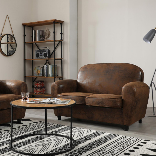Sofa klubowa Vintage skóra ekologiczna brązowa