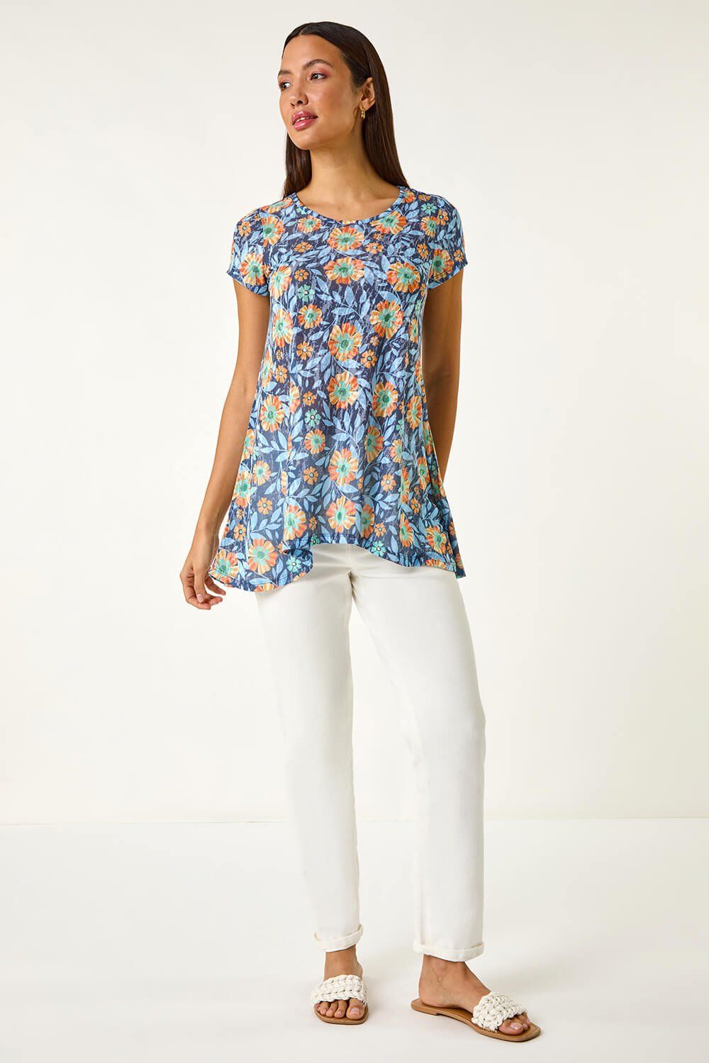 Roman Floral Burnout Print Tunic Top