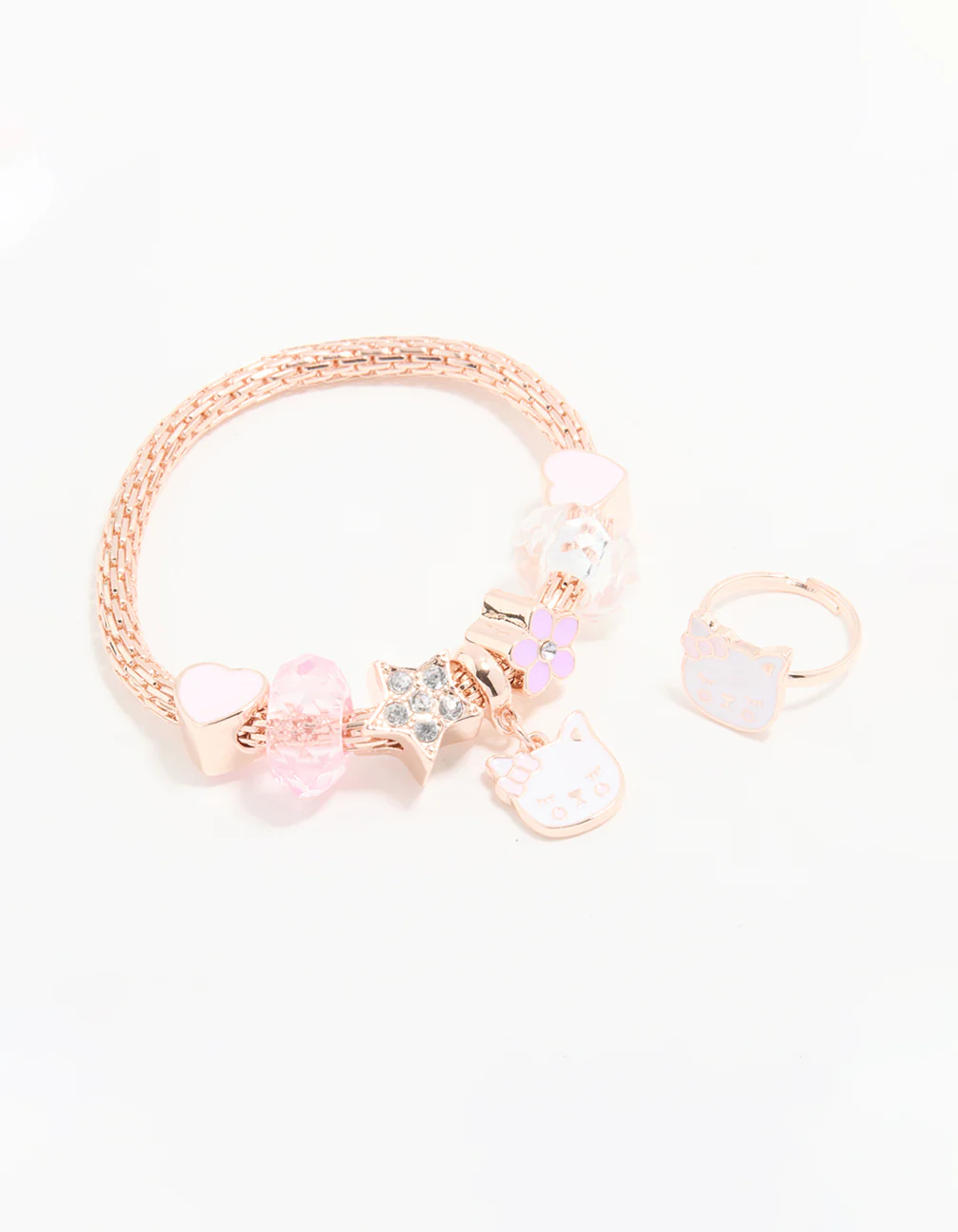 Kids Rose Gold Cat Bracelet & Ring Set