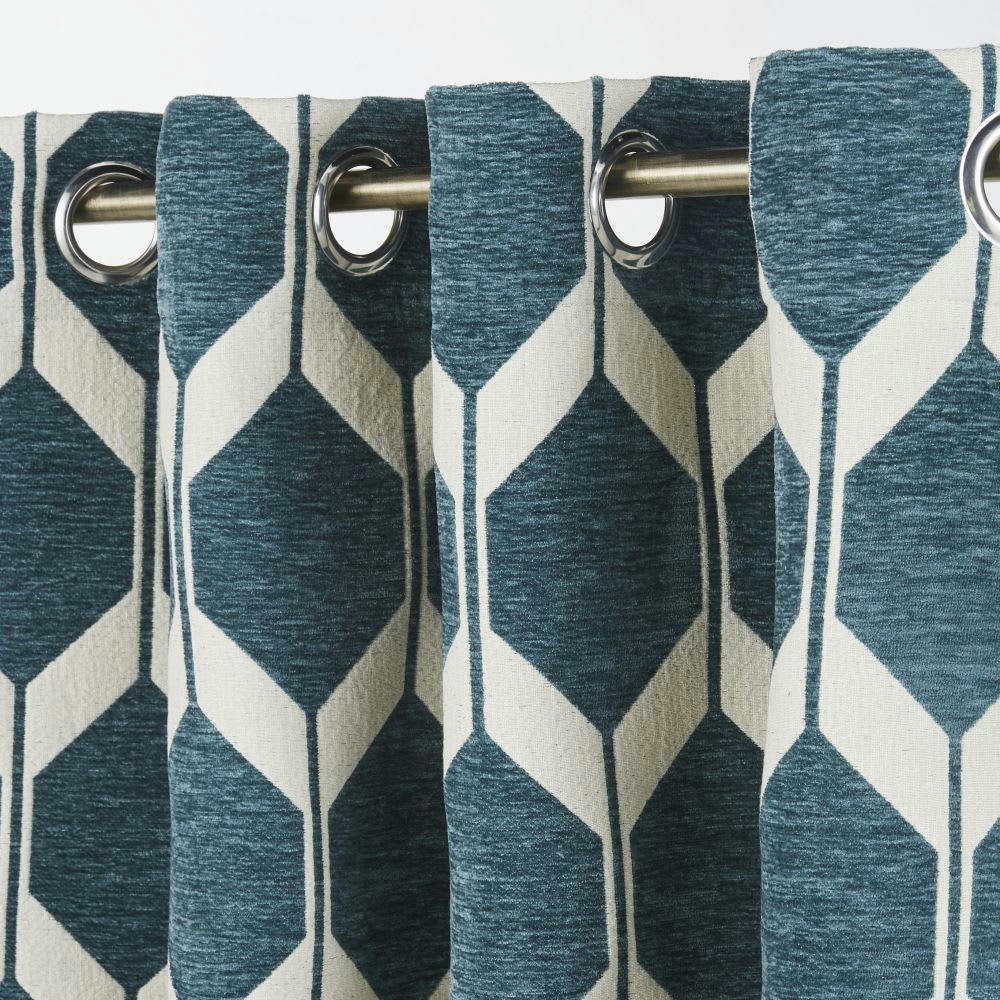 ASTON - Rideau à œillets tissé jacquard chenillé blanc et vert à l'unité 140x300