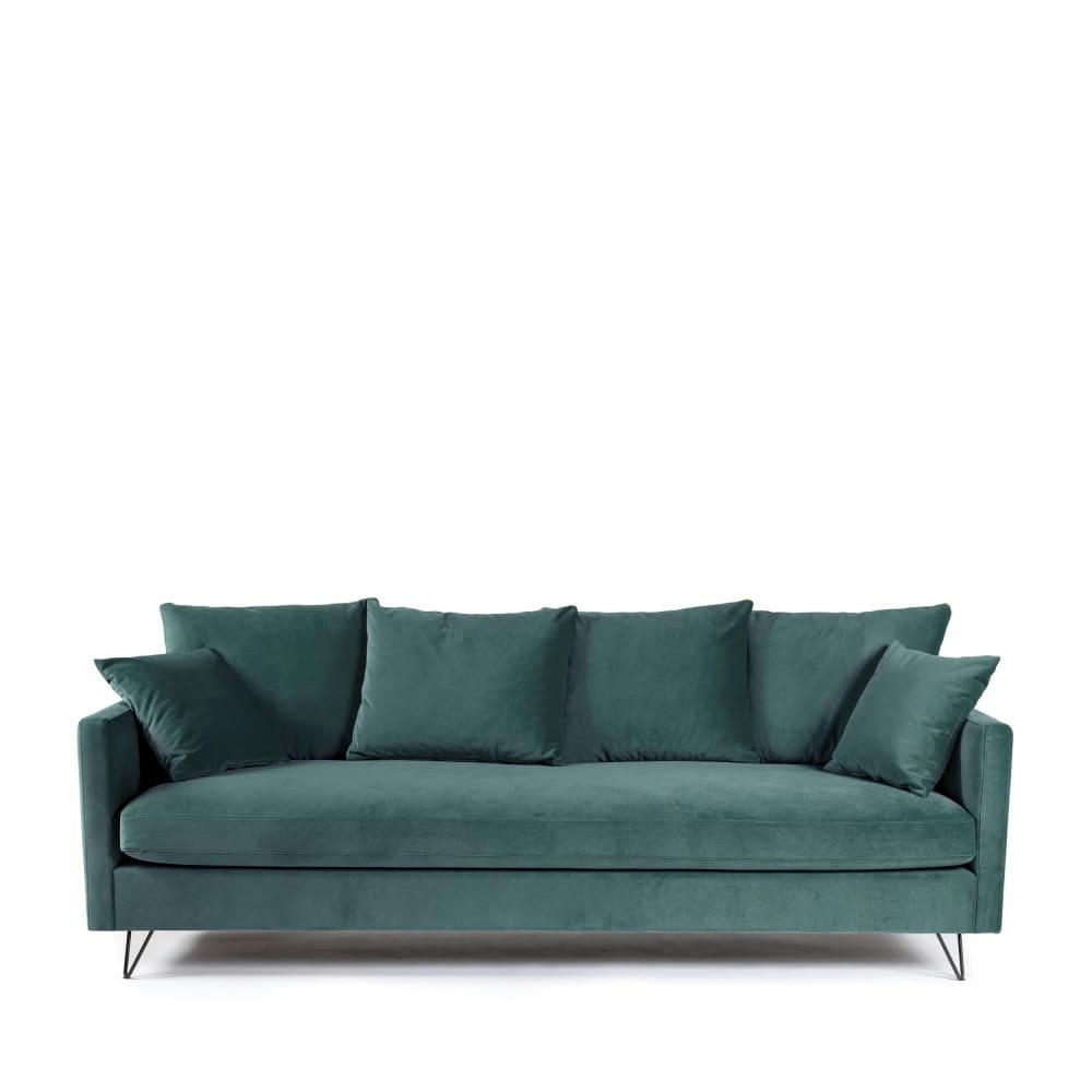 VILLABON - Canapé convertible 3 places en velours pieds épingles noirs vert eucal