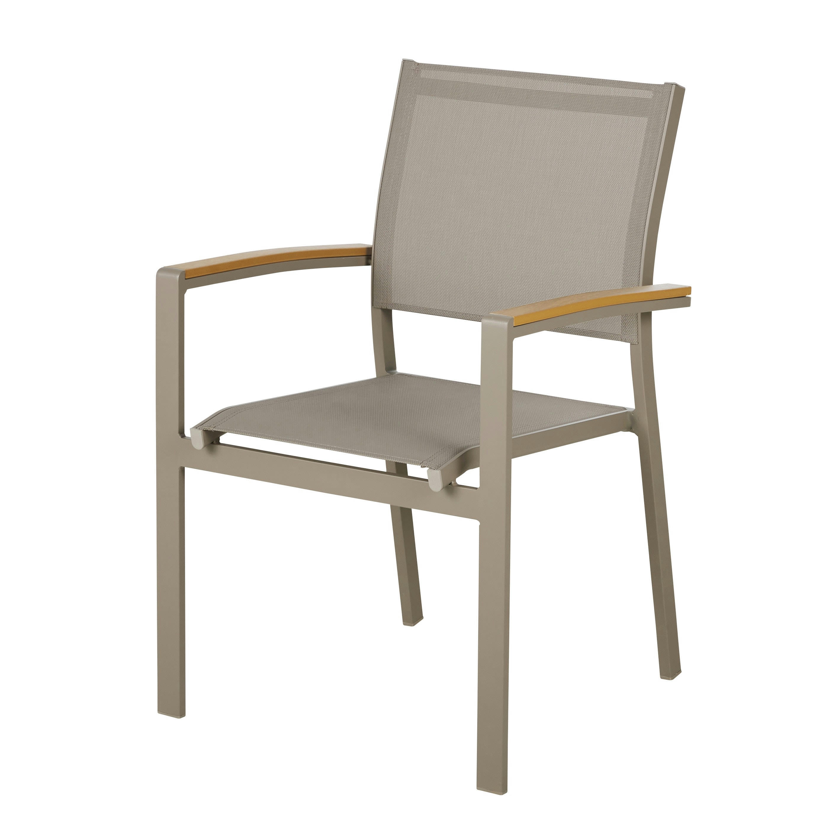 Fuji - Fauteuil à dîner de jardin en composite imitation teck et aluminium taupe