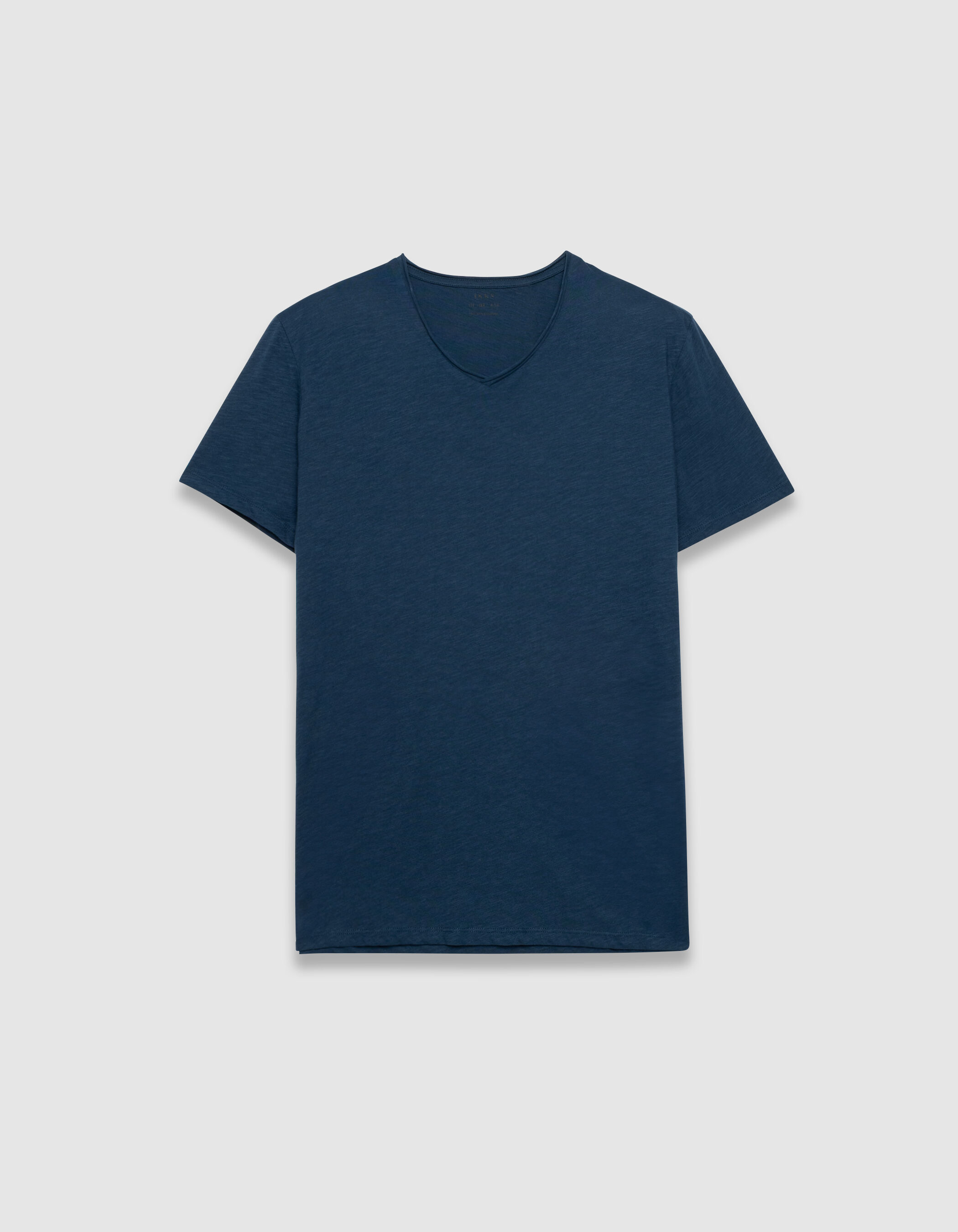 T-shirt encolure V bleu grisé coton bio flammé Homme