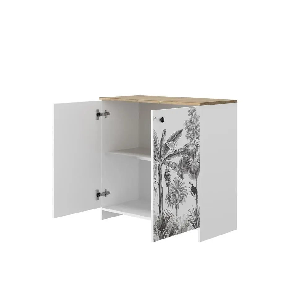 Diagone Kommode Motoco - Jungleprint 2 deuren - Wit/Eikenkleur