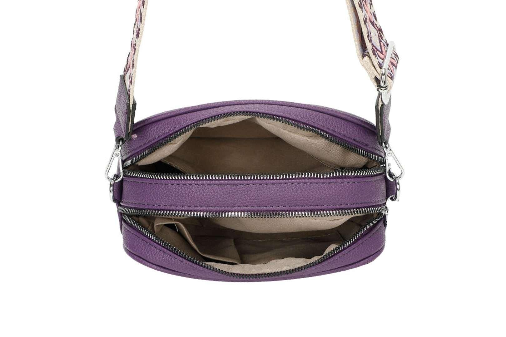 Kitise Front Zip Canvas Strap Dual Compartments PU Leather Crossbody Bag