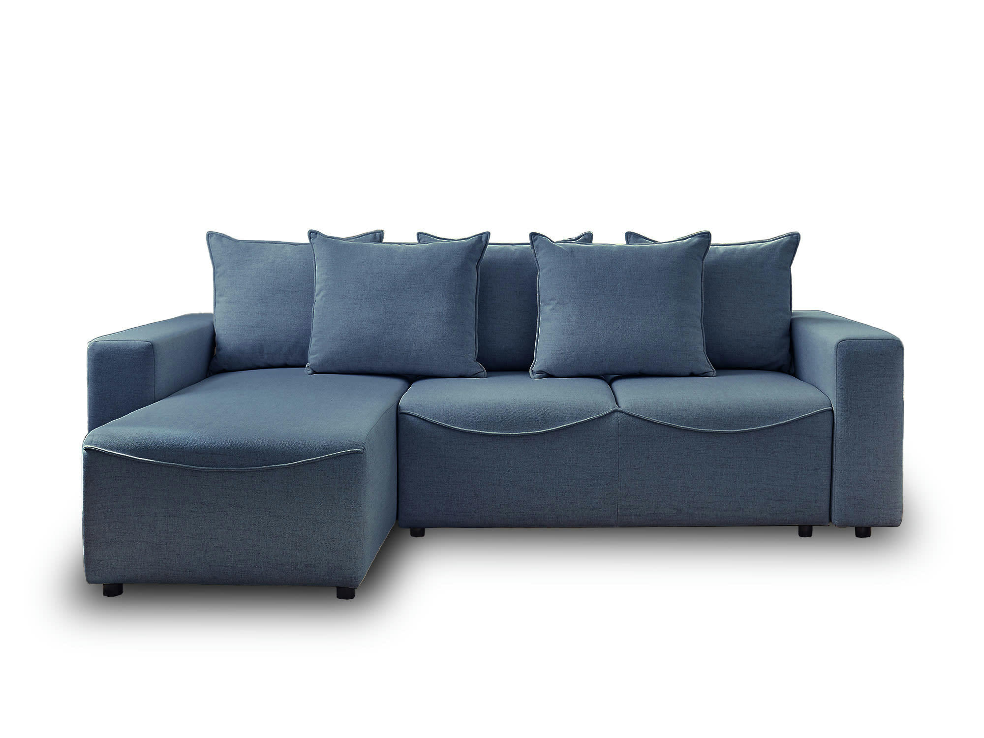 CAPUCINE - Canapé d'angle réversible convertible 4 places en tissu bleu