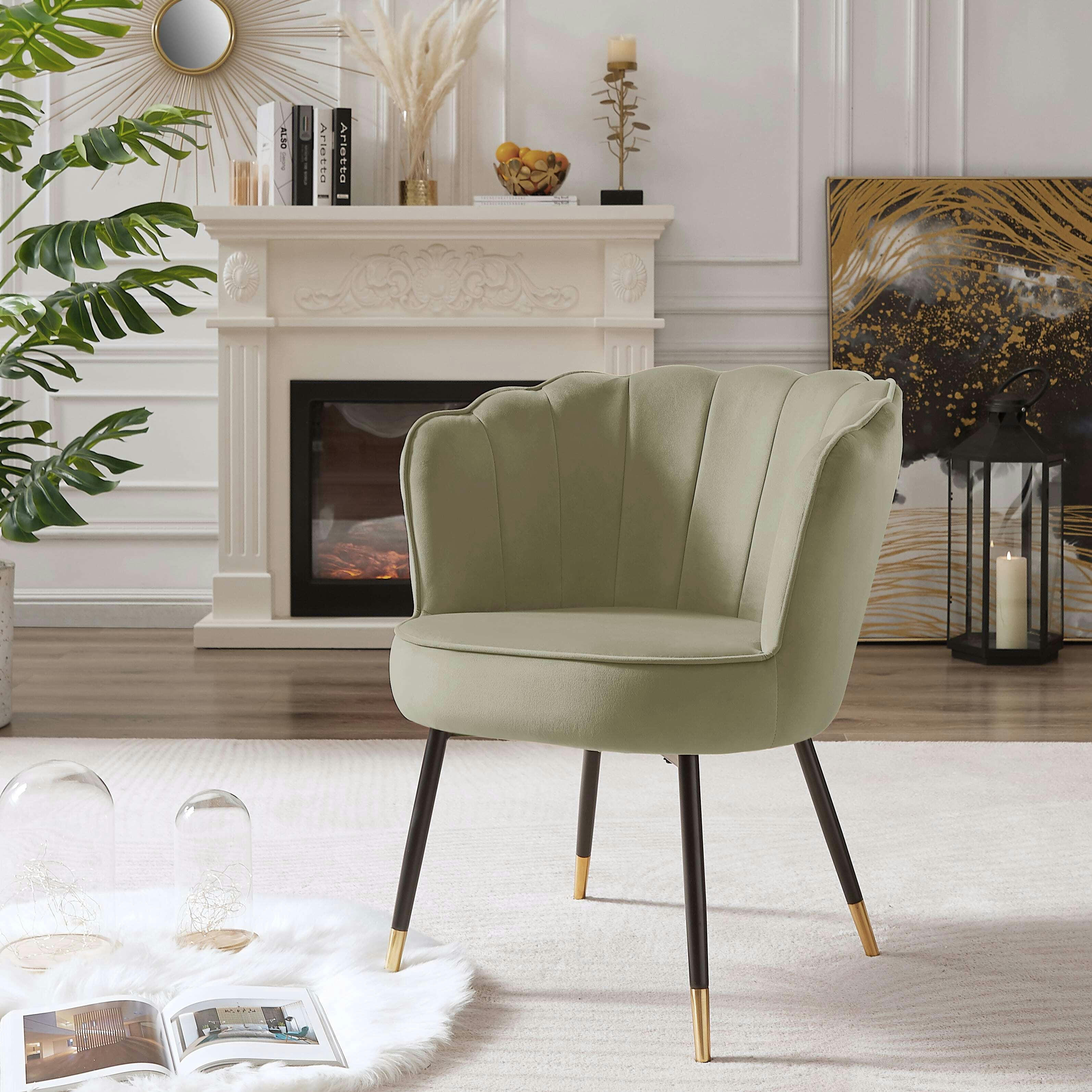 CALLISTA - Fauteuil  en velours beige avec pieds noir et doré