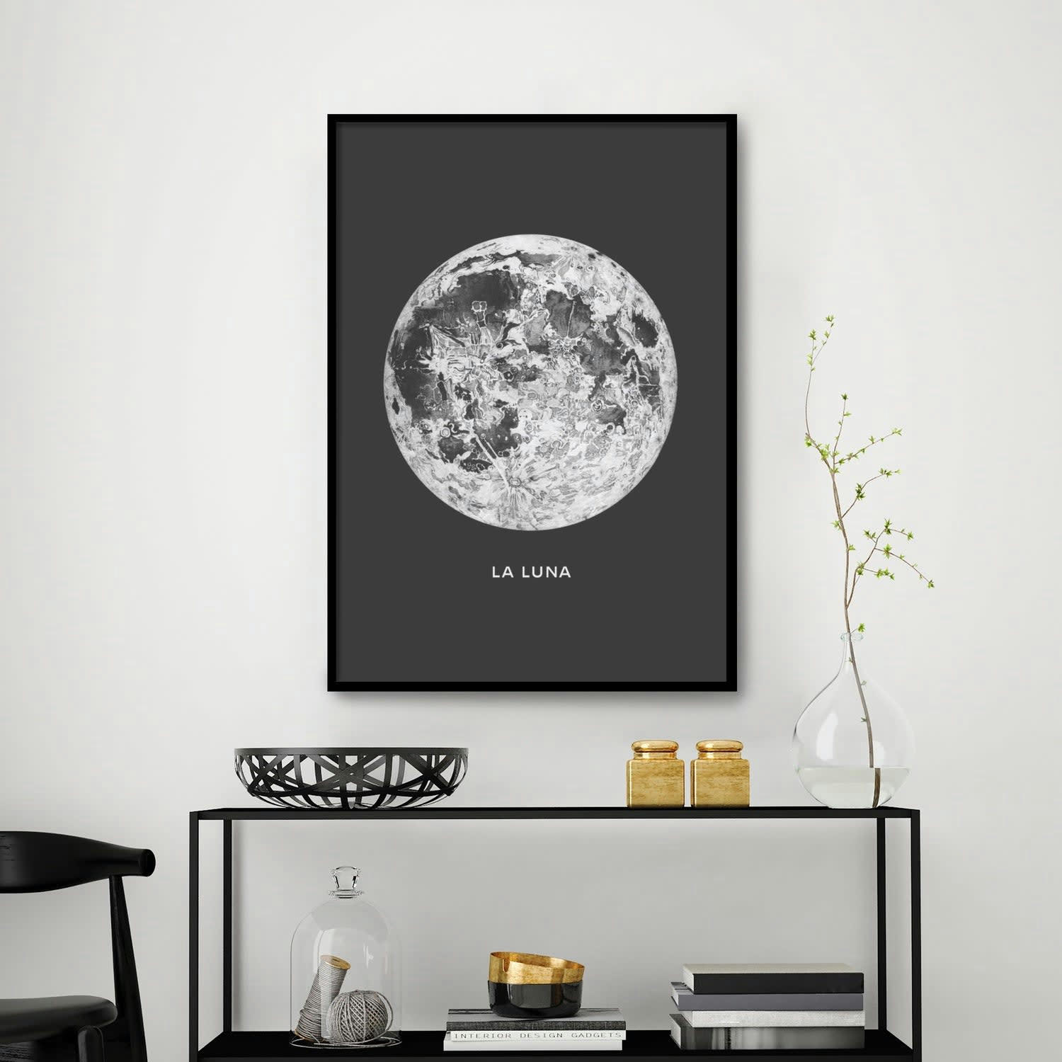 CIELO - Affiche avec cadre noir - La Lune - 30x40