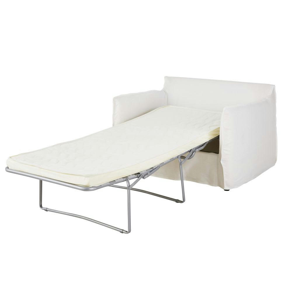 Barcelone - Fauteuil convertible en lin froissé blanc