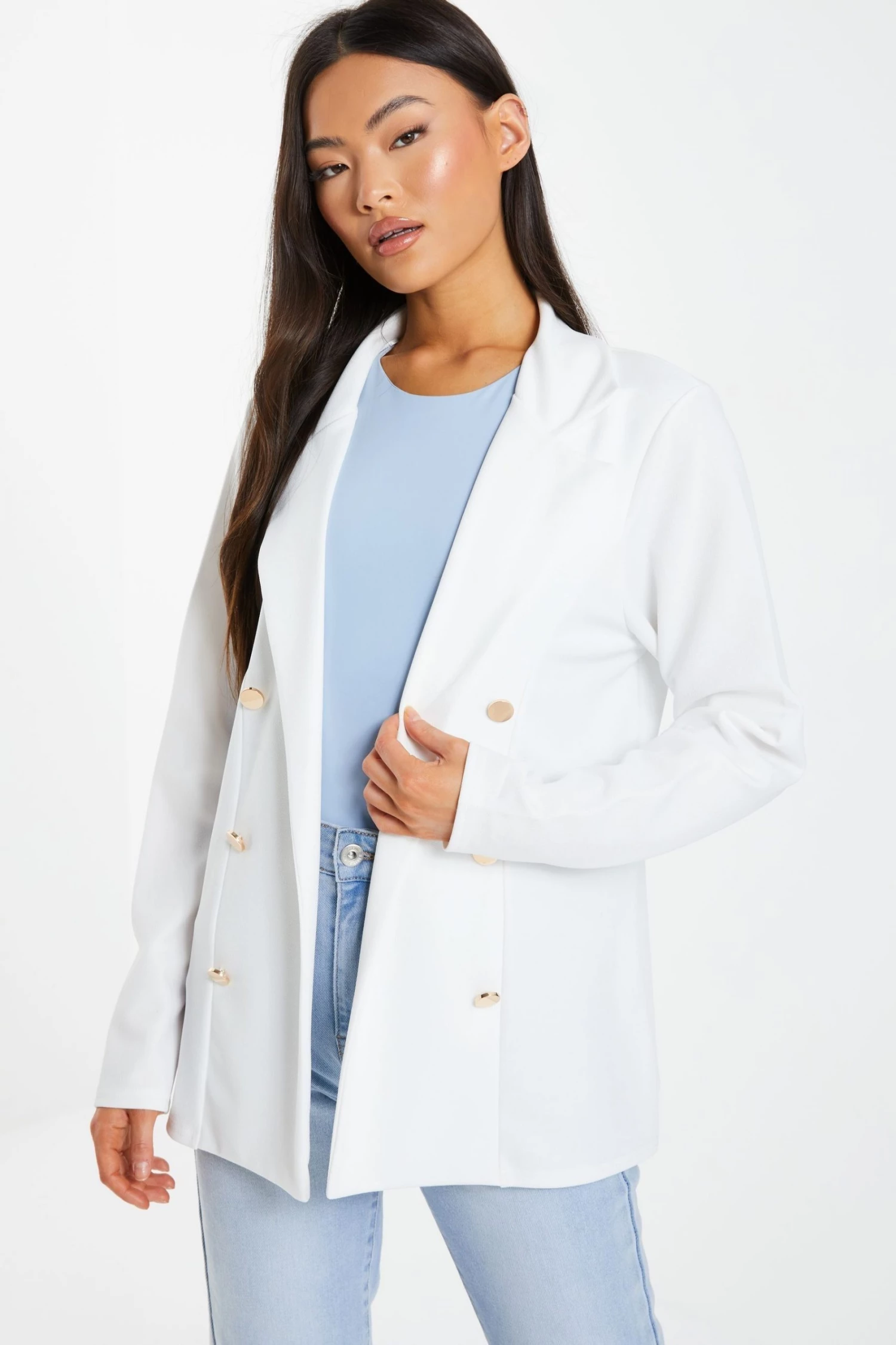 Quiz Cream Double Breasted Blazer