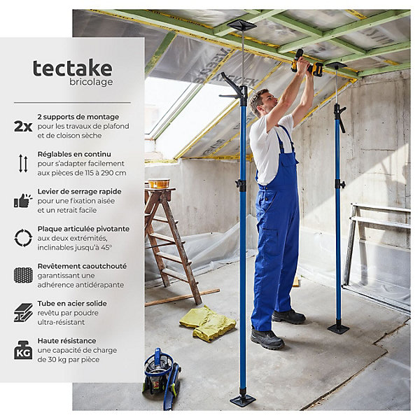 Lot de 2 supports de plafond 115 à 290cm réglable en hauteur en continu 115à290 cm