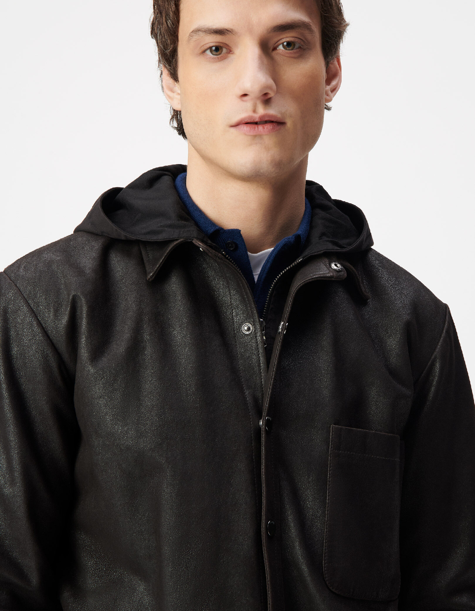 Surchemise marron cuir capuche amovible Homme