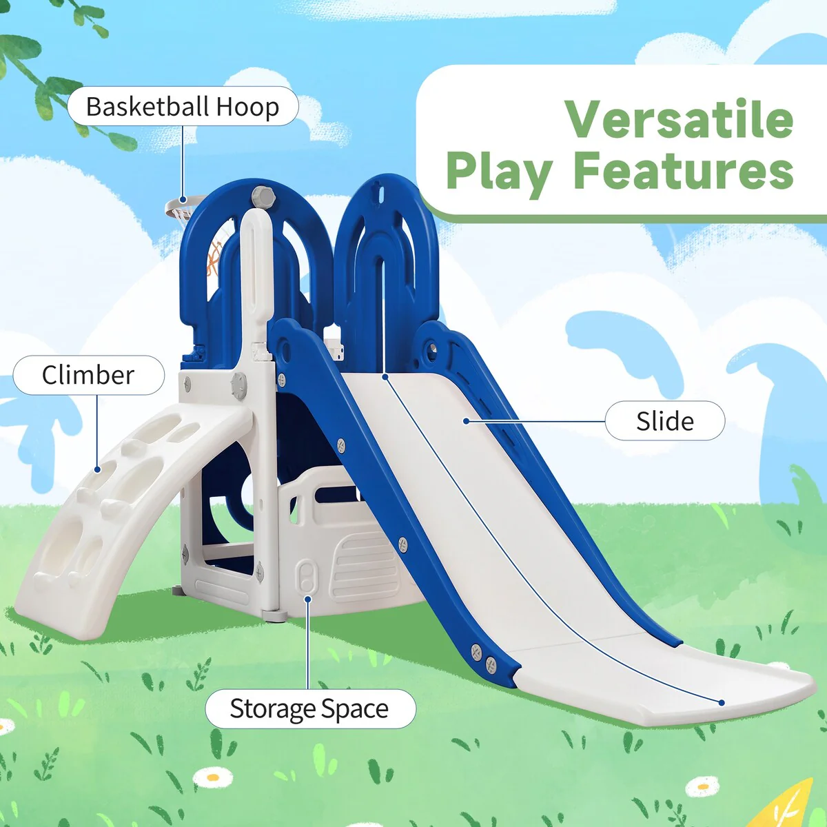 Toddler Climber and Slide Set 4 in 1,Kids Playground Climber Freestanding Slide Playset with Basketball Hoop Play Combination