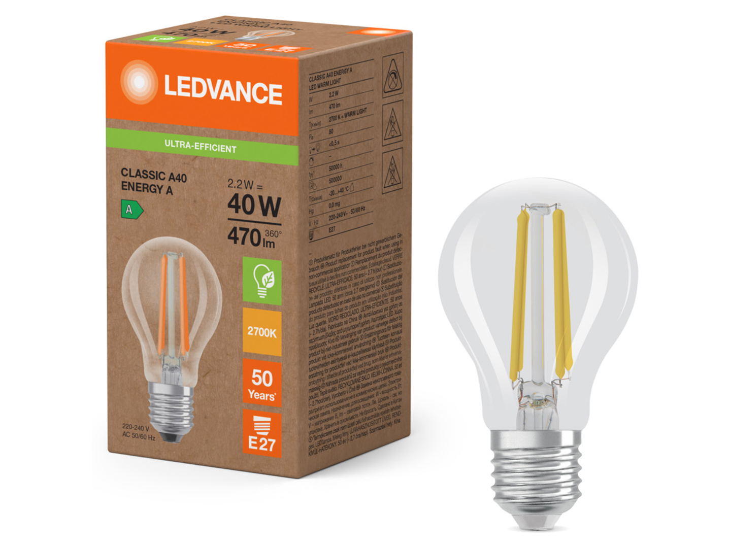 Żarówka LED BańkaE27 2,2W z ciepłą barwą światła