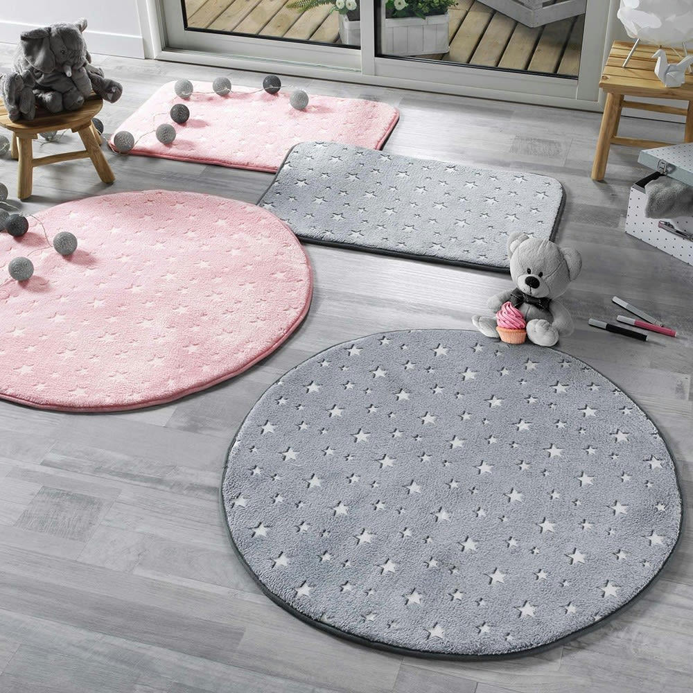 FLUO NIGHT - Tapis rond flanelle phosphorescent rose D90cm