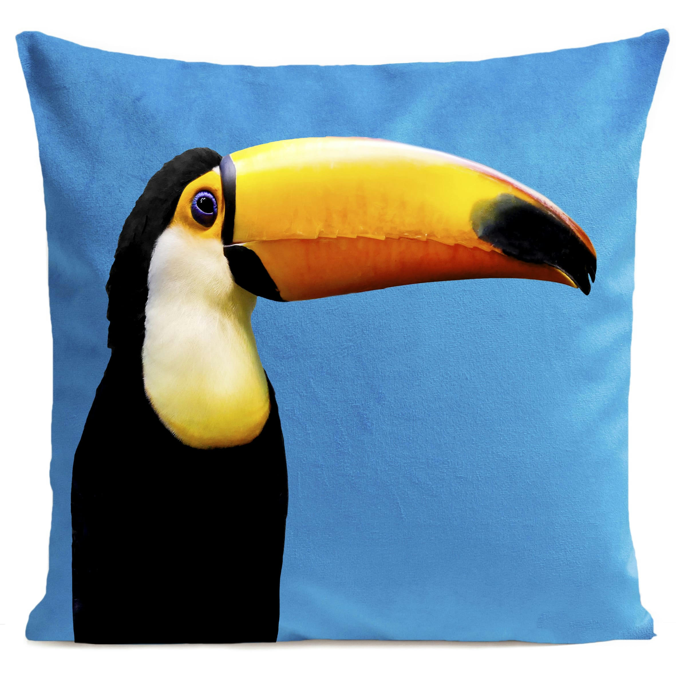 - Coussin tropical toucan suédine bleu 40x40cm