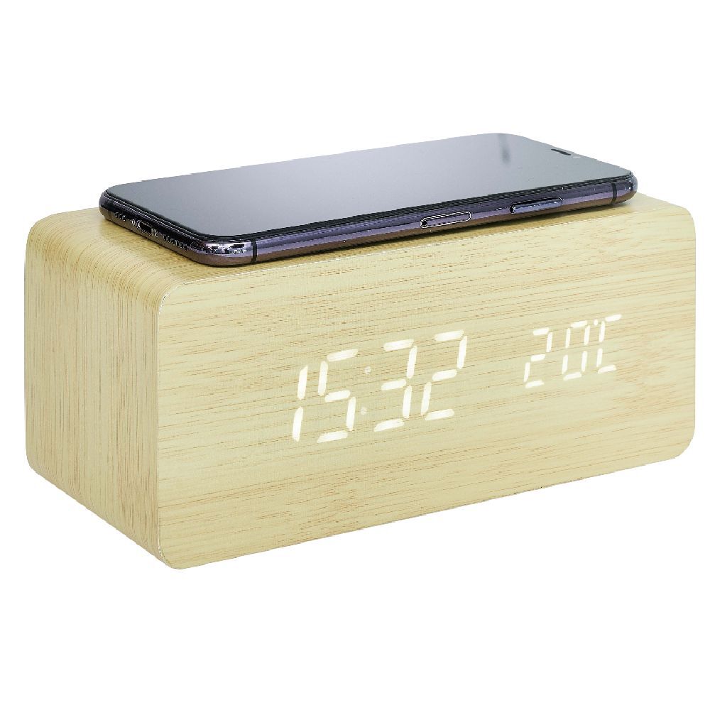 Réveil rectangulaire bois naturel