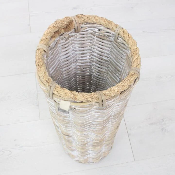 Key Largo Whitewashed Rattan Umbrella Basket