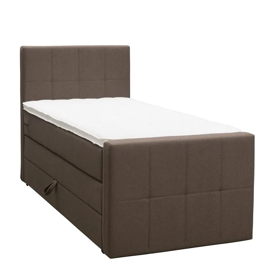 Boxspring met opbergruimte en voetbord Liv geblokt - donkerbruin - 90x200cm