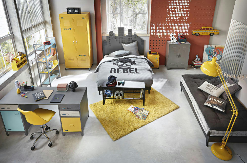 Loft - Dressing à roulettes 2 portes en métal jaune