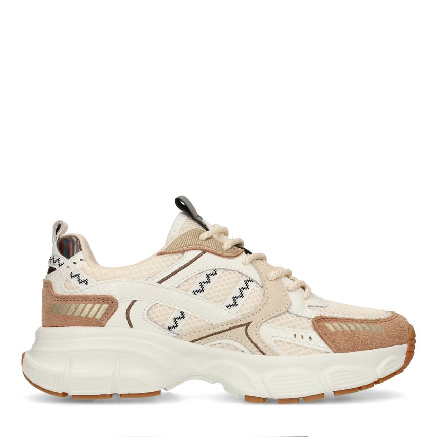 Manfield Bruine sneakers met bruin en witte mesh details