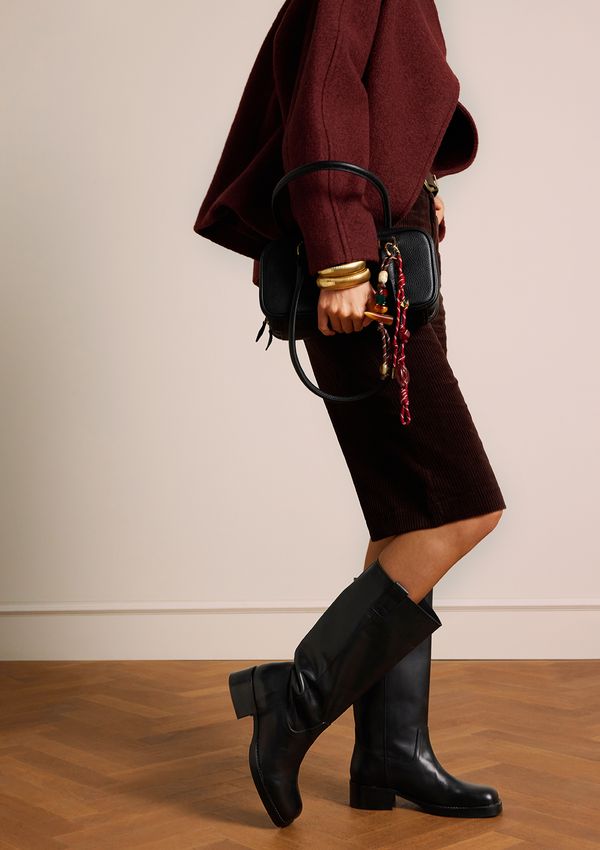 Manfield Zwarte leren hoge laarzen