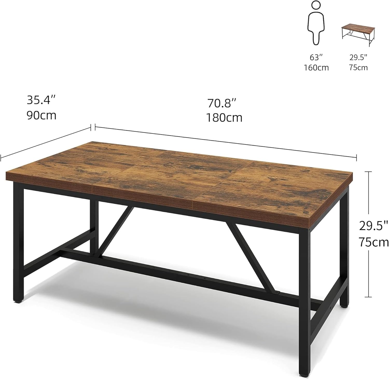 YITAHOME 70.8 Large Kitchen Dining Room Table for 6-8 People, Rustic Brown Farmhouse Industrial Wood Style Rectangle Apartment Dinning Room Dinette Tables for Eating Dinner