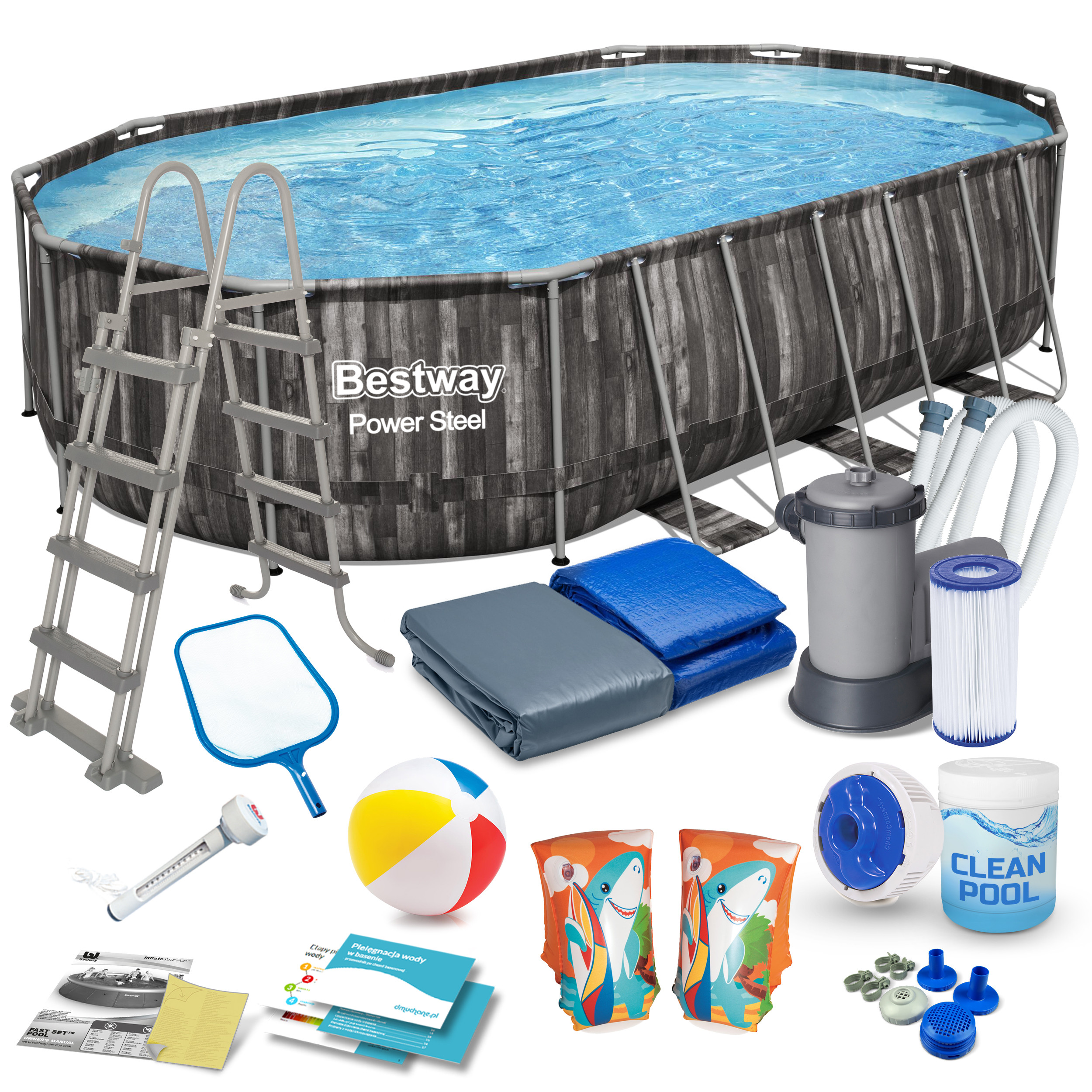 Basen ogrodowy stelażowy 610x366x122cm Bestway zestaw 17w1