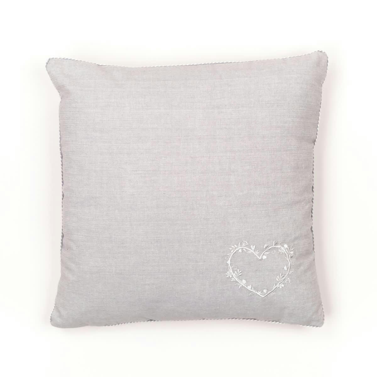 CHARME - Coussin déhoussable avec broderie en coton gris clair 40x40